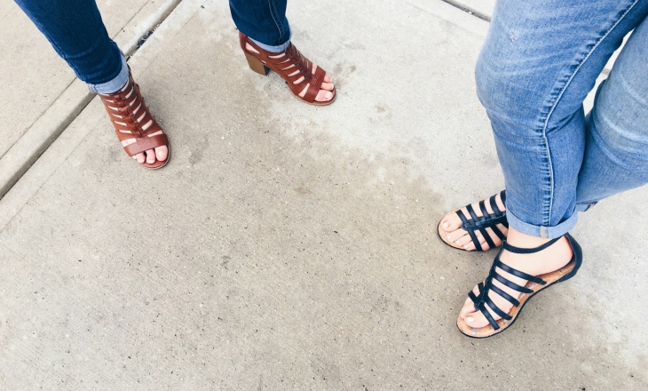 On your heels